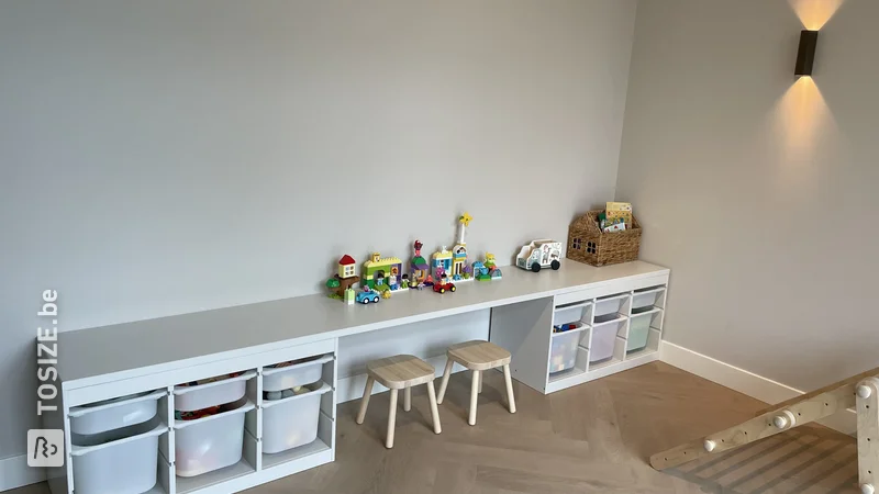 DIY play desk from IKEA Trofast cabinets, by Cindy