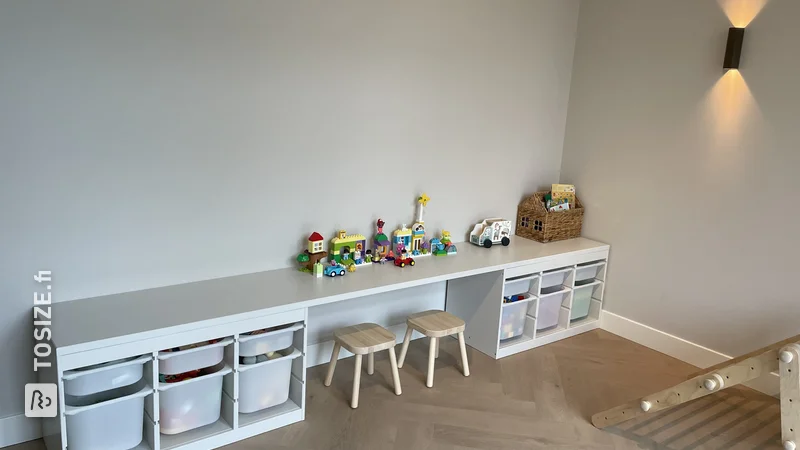 DIY play desk from IKEA Trofast cabinets, by Cindy