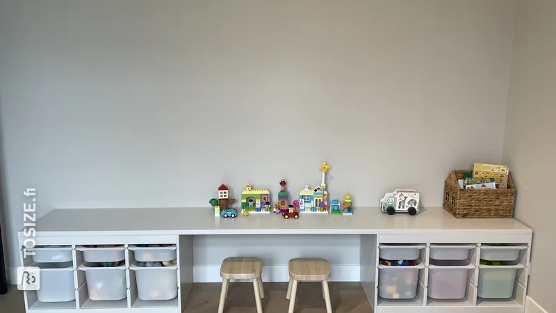 DIY play desk from IKEA Trofast cabinets, by Cindy