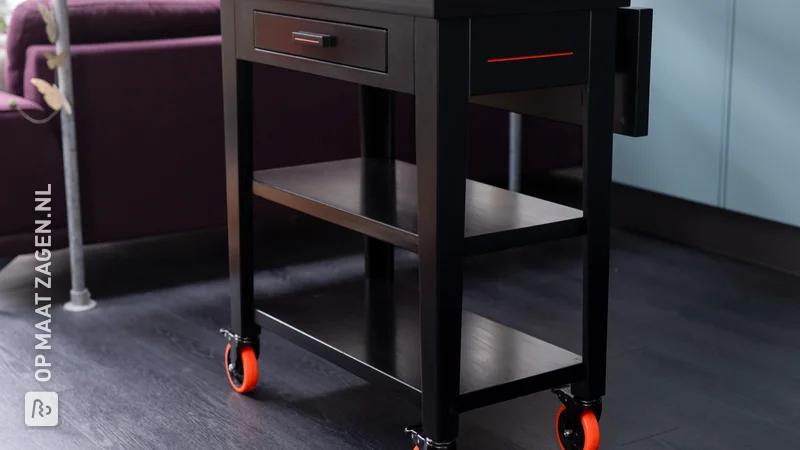 DIY Black Kitchen Island Trolley on Wheels, by Thomas