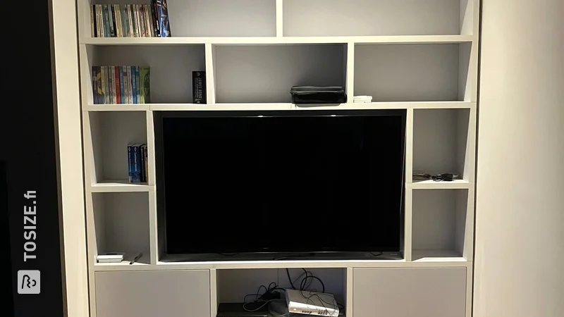 Custom made MDF bookcase for the living room, by Agnieszka