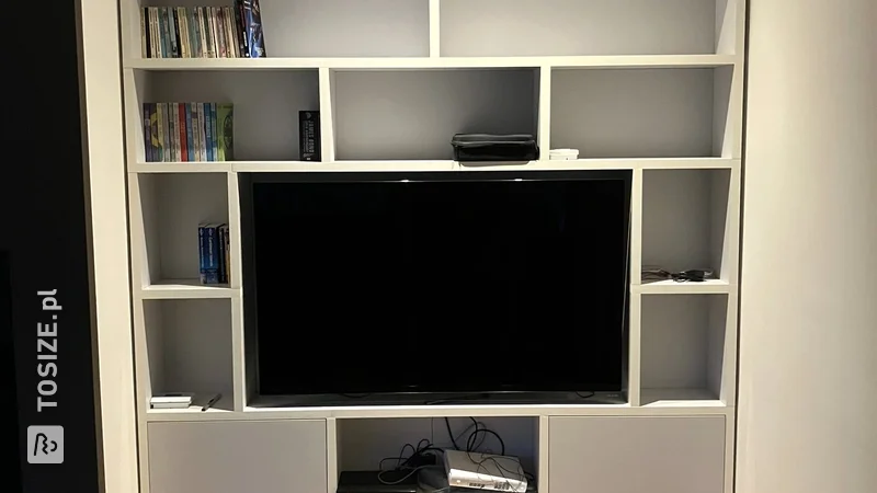 Custom made MDF bookcase for the living room, by Agnieszka