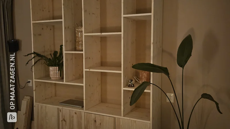 Make your own pinewood shelving unit for the living room, by Inez