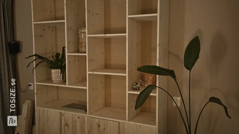 Make your own pinewood shelving unit for the living room, by Inez