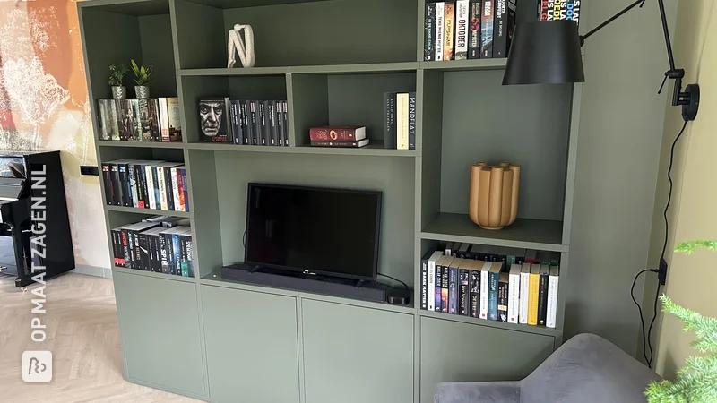 Stylish green TV wall cabinet for the living room, by Dennis