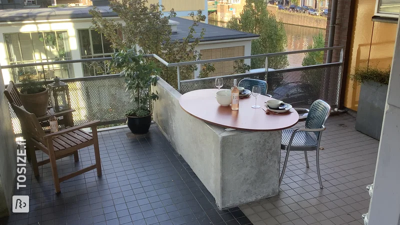 Make your own unique patio dining table from concrete plywood, by Paul