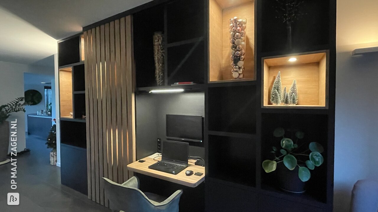 Inspiring wall unit with wooden sliding door and folding desk by Edgar