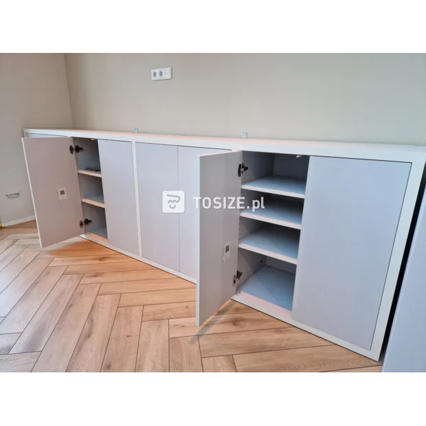 White sideboard with doors and shelves