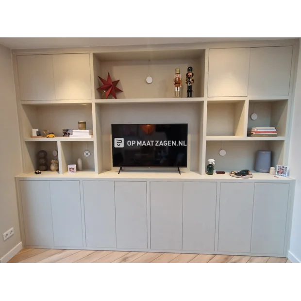 Light sideboard with doors and open compartments