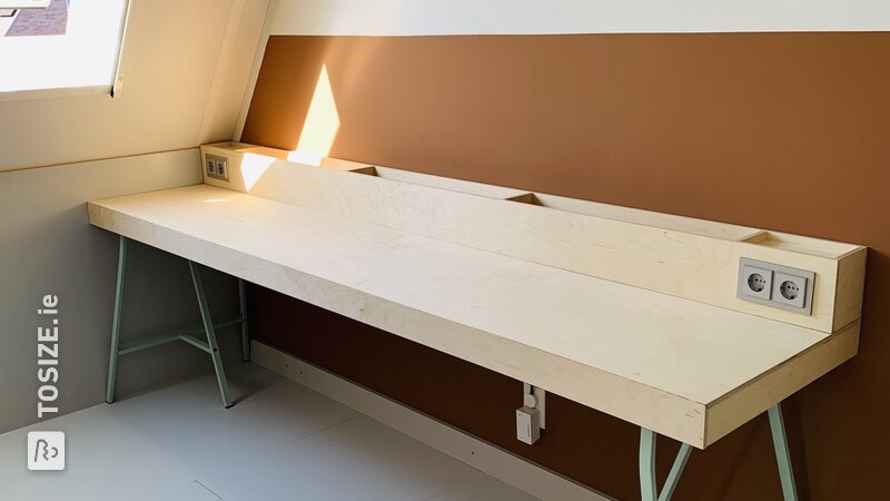 Homemade semi-floating desk for two teens, by Alex