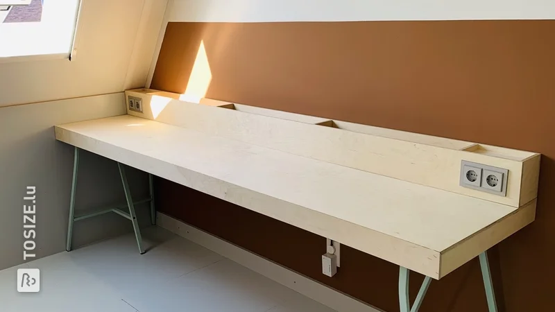 Homemade semi-floating desk for two teenagers, by Alex