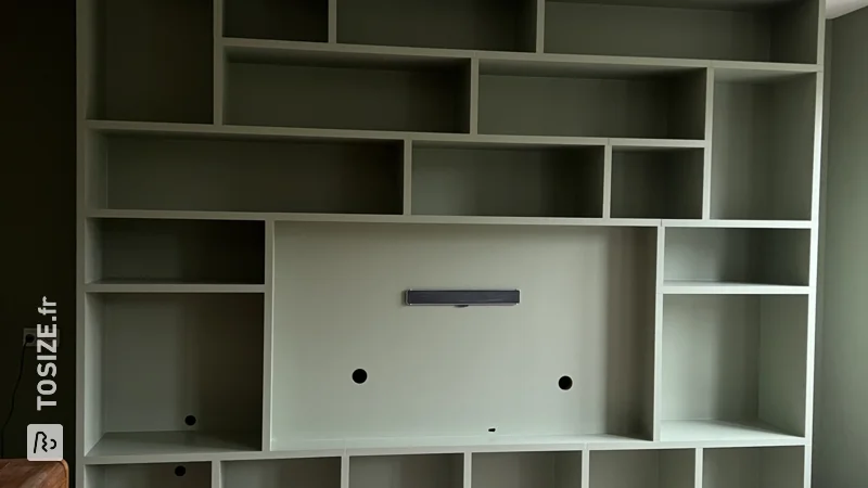 Armoire murale verte élégante pour TV et livres, par Marieke