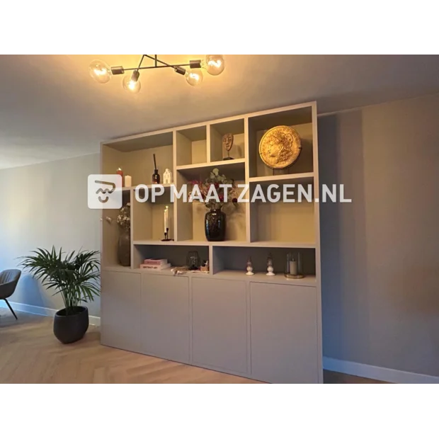 Light sideboard with open compartments and doors