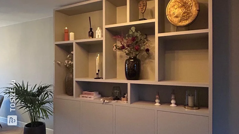 Custom made living room shelving unit by Yvette