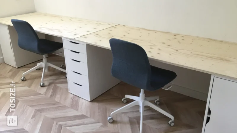 Double desk from underlayment, by Catherine