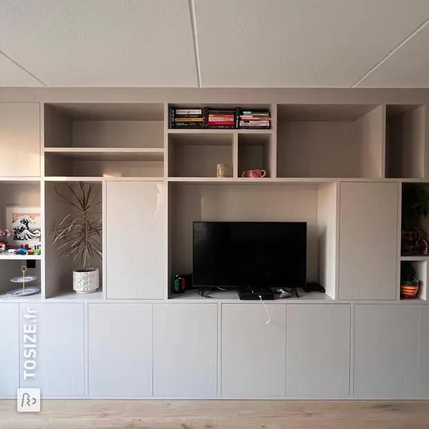 Light sideboard with doors and open compartments