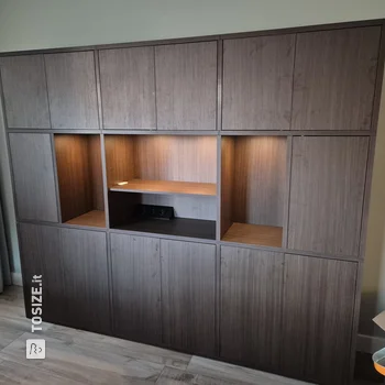 Stylish wall cabinet in the structure H597 W06 cocoa brown with LED lighting, by Michel