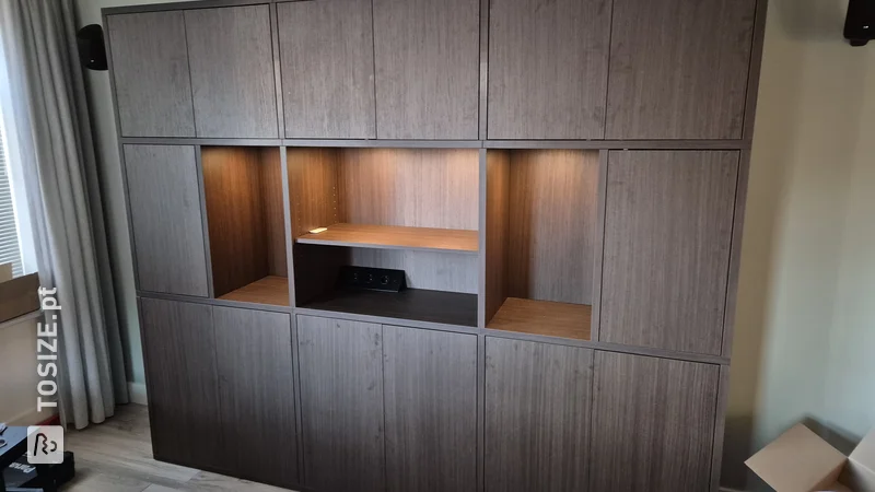 Stylish wall cabinet in the structure H597 W06 cocoa brown with LED lighting, by Michel