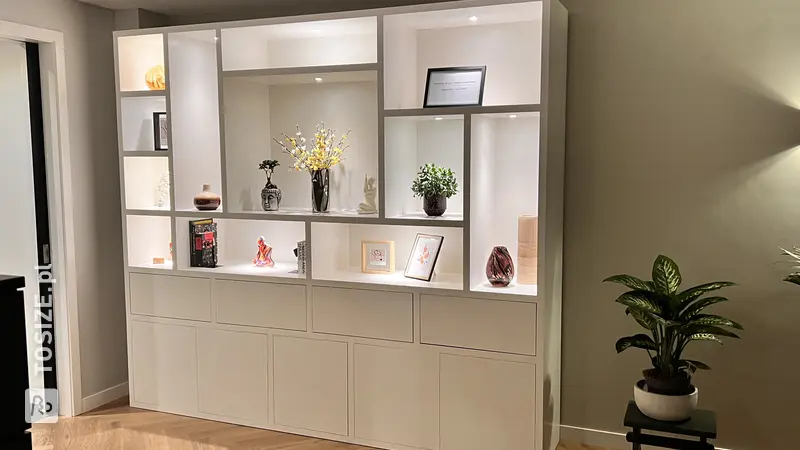 Stylish Shelving Unit with Blum Movento and Lighting, by Jasper