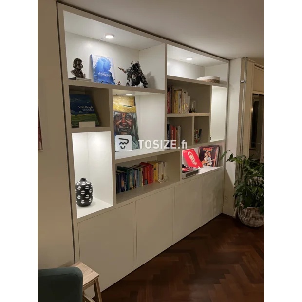 White sideboard with doors and open compartments