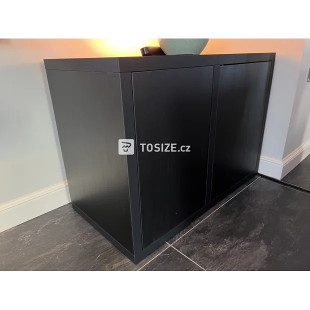 Black sideboard with doors and open compartments