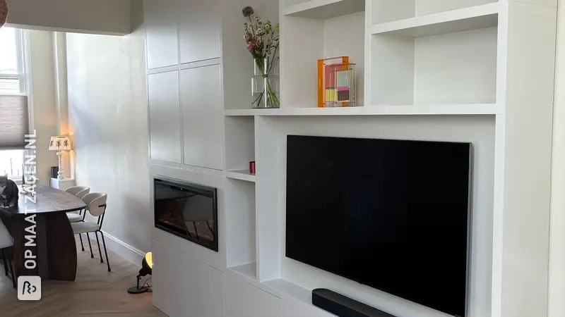 Stylish TV cabinet with fireplace for the living room, by Stijn