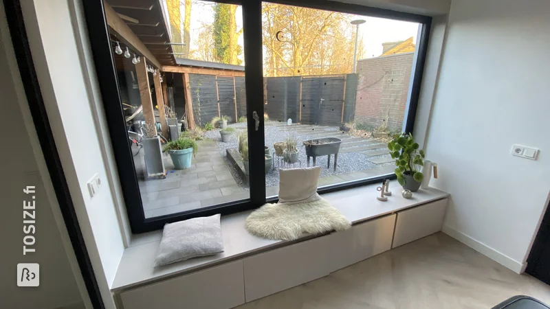 Stylish windowsill with drawers, by Johan