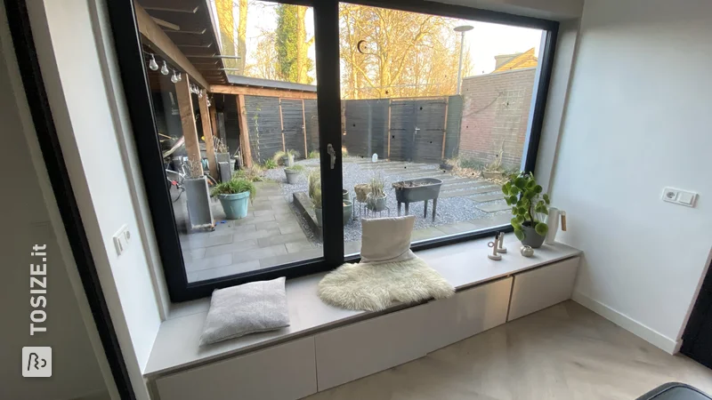 Stylish windowsill with drawers, by Johan