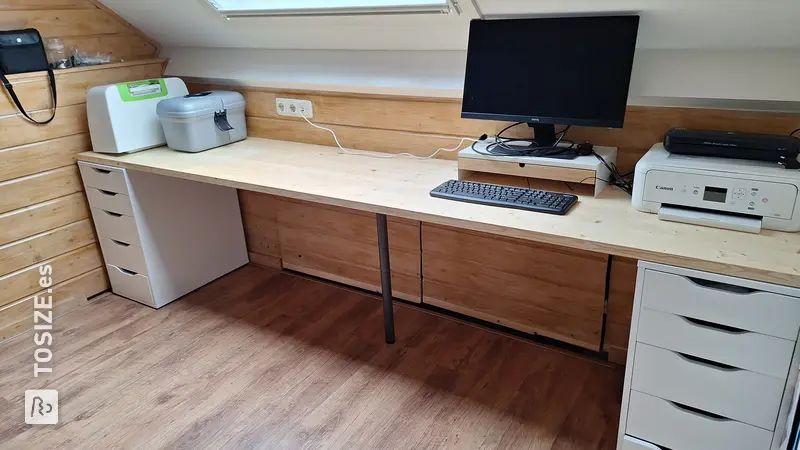 Stylish Attic Desk Made of Pine Carpentry Panel, by Matthias