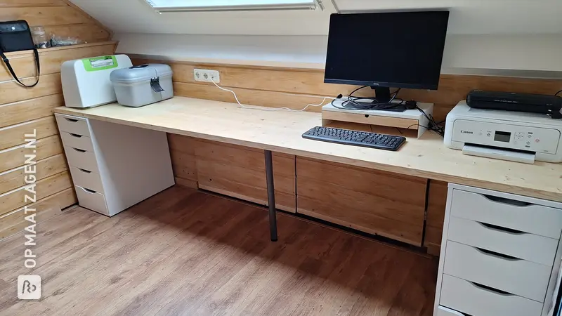 Stylish Attic Desk Made of Pine Carpentry Panel, by Matthias