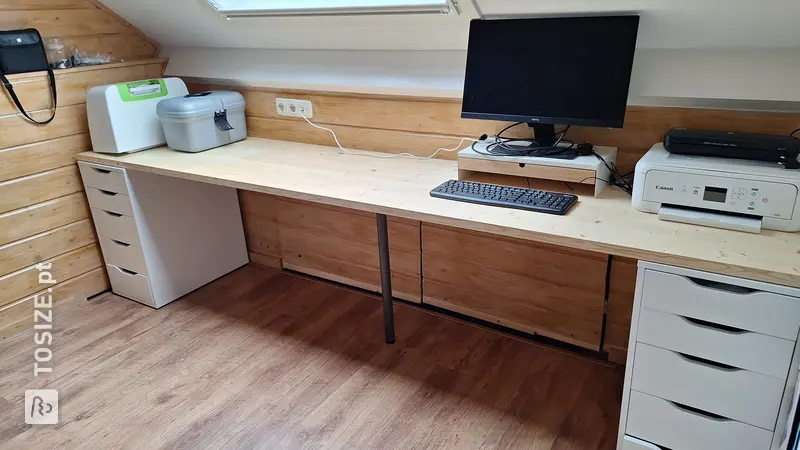 Stylish Attic Desk Made of Pine Carpentry Panel, by Matthias
