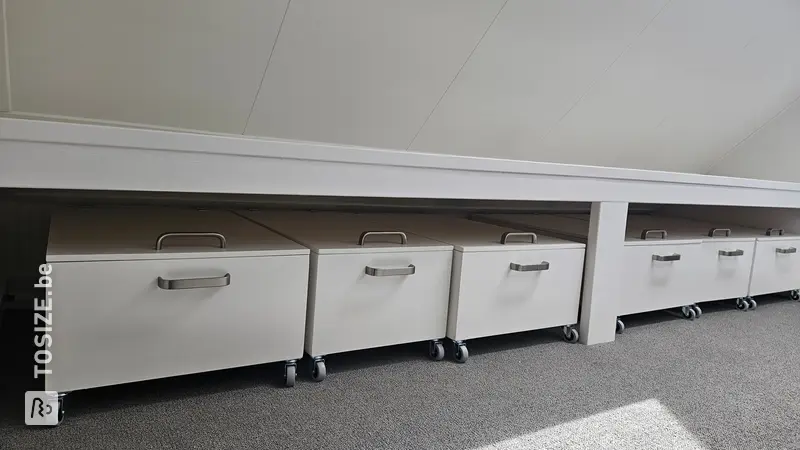 Rolling Storage Cabinets Under Low Wall, by Sijbrand