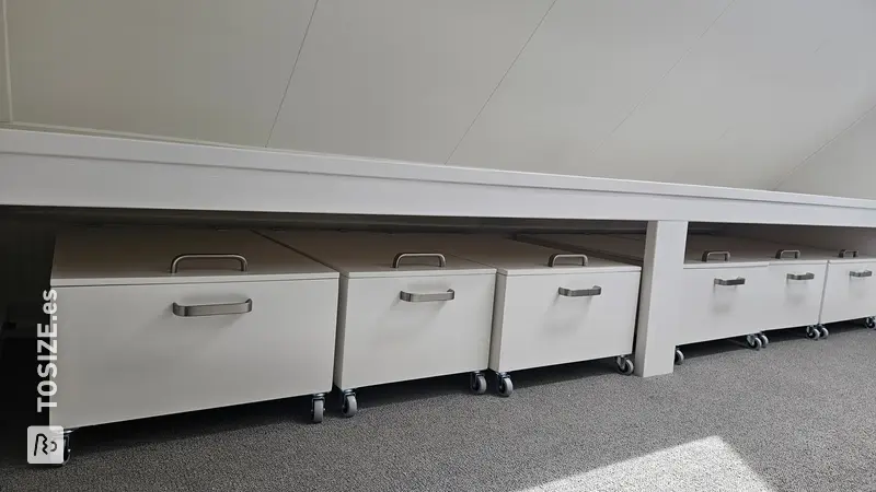 Rolling Storage Cabinets Under Low Wall, by Sijbrand