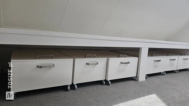 Rolling Storage Cabinets Under Low Wall, by Sijbrand