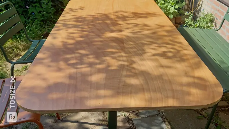 Homemade Garden Table with Seat, by Janneke