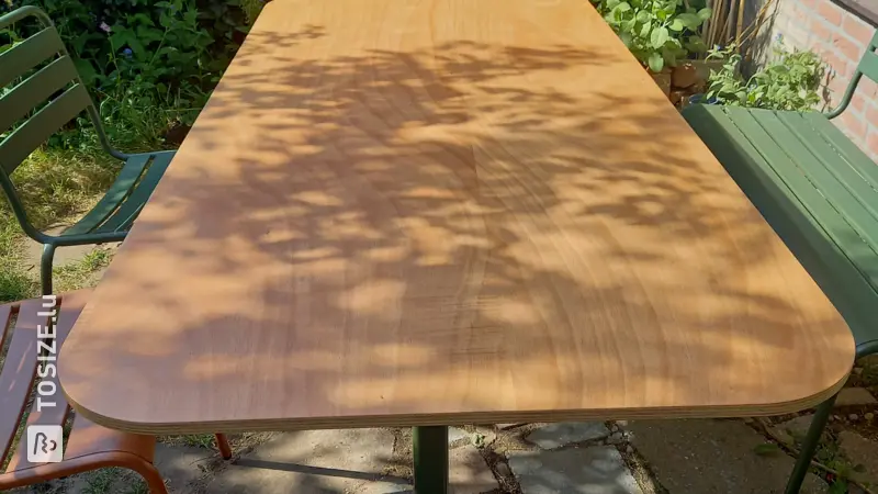 Homemade Garden Table with Seat, by Janneke