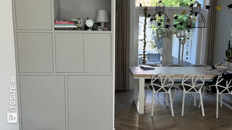 Stylish gray bookcase and storage cabinet for the living room, by Igor