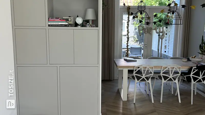 Stylish gray bookcase and storage cabinet for the living room, by Igor