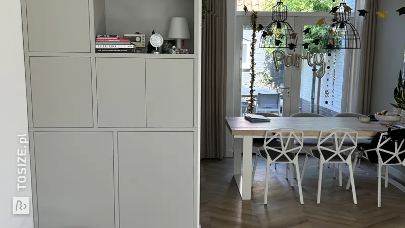 Stylish gray bookcase and storage cabinet for the living room, by Igor
