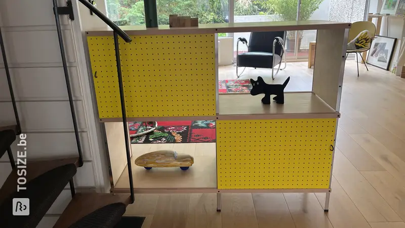 Colorful Eames Style Sliding Door Storage Cabinet, by Paul