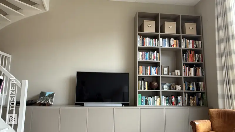 Custom made TV and bookcase: Dream cabinet in dark ecru, by Willem