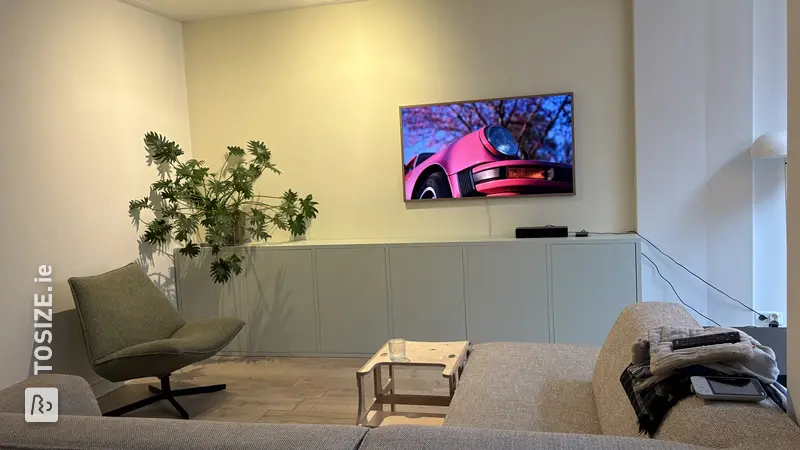 Mint green sideboard TV cabinet, by Linde