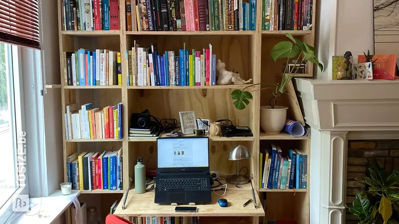 Unique Bookcase and Desk around the Fireplace, by Benno
