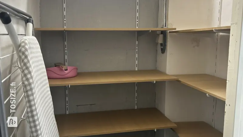 Basement cupboard with storage space and shelves, by Maud