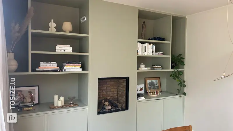 Stylish built-in cupboard with doors and bookcase, by Tim
