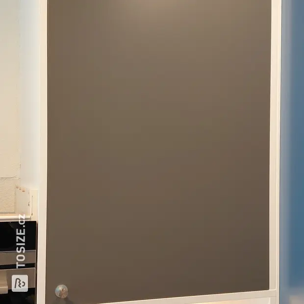Grey cabinet with doors and shelves