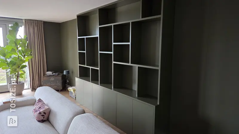 Stylish Olive Green Shelving Unit for the Living Room, by Yvo