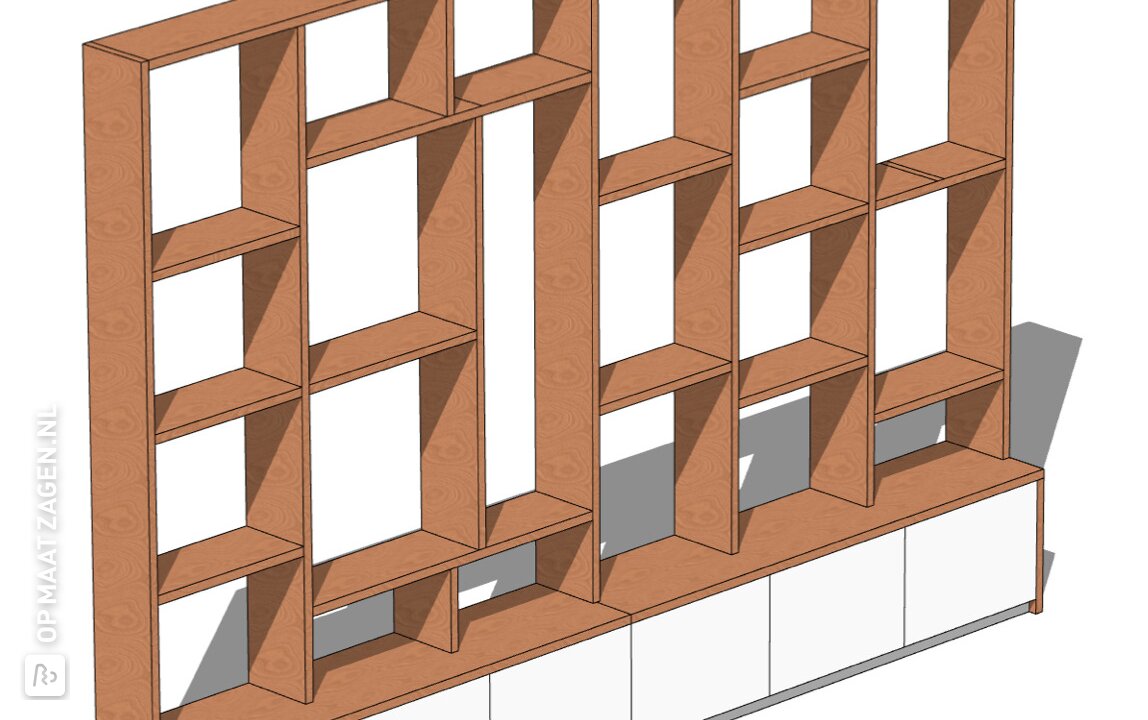 Wandkast/rariteiten cabinet van MDF, door Ernst en Inge