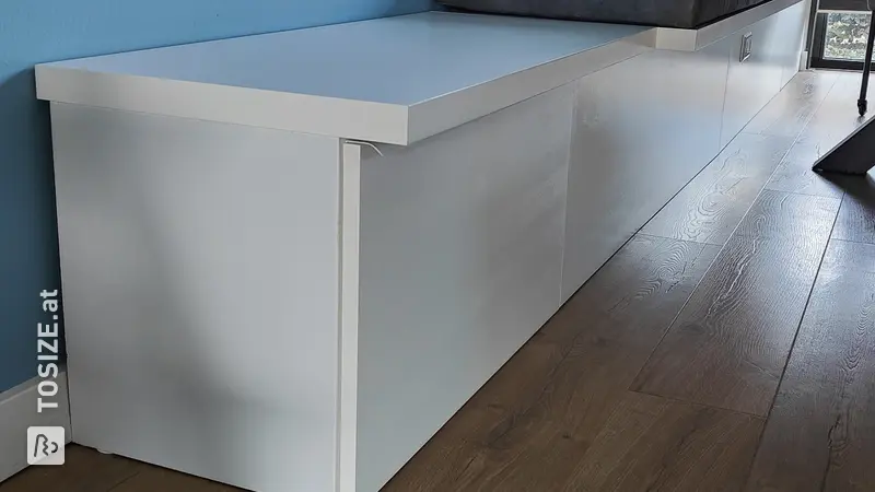 Stylish dining table bench with storage space, by Mike