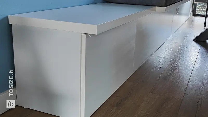 Stylish dining table bench with storage space, by Mike